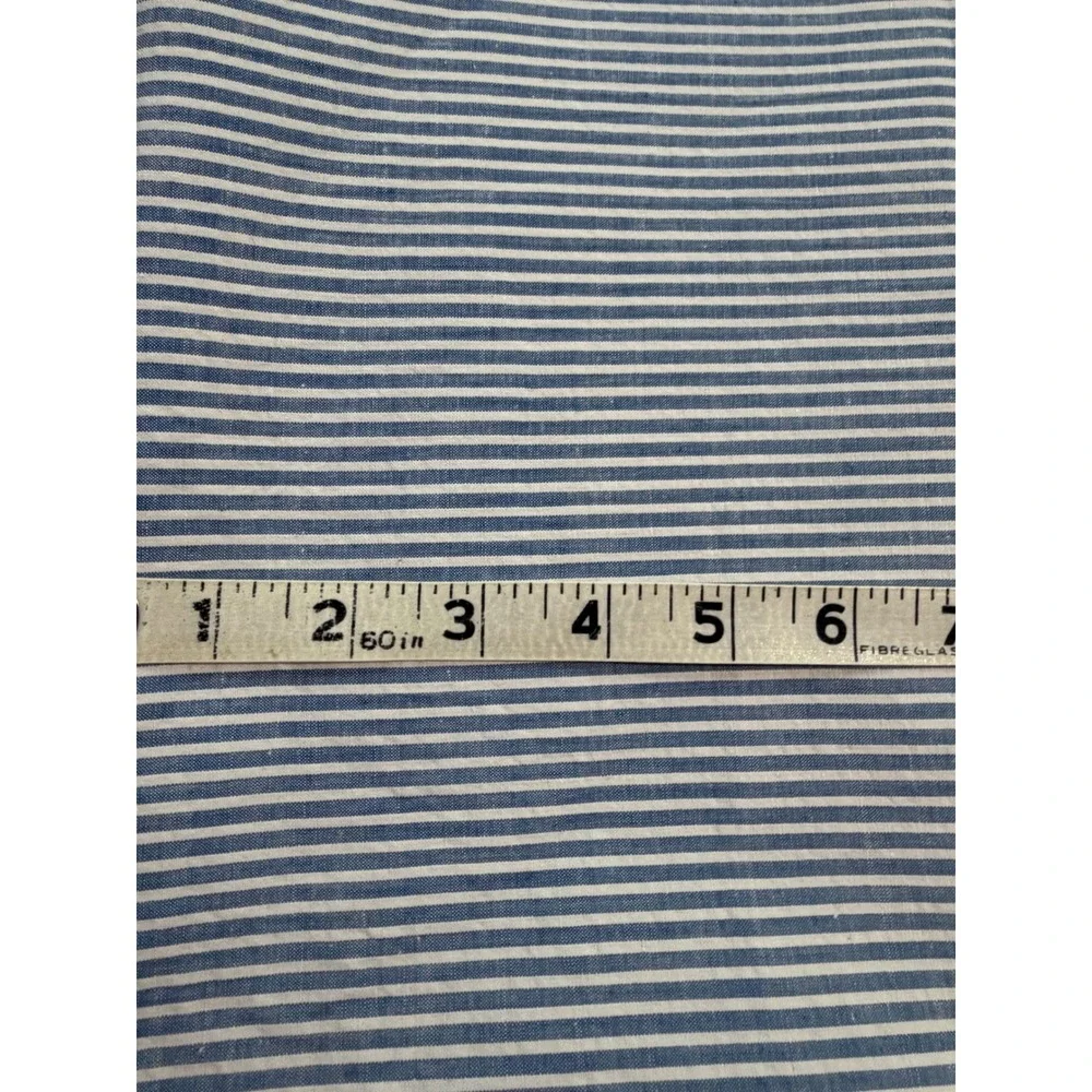 Vintage Blue White Seersucker Fabric Striped 3.4 Yards 19.5 x 124 Cotton Blend